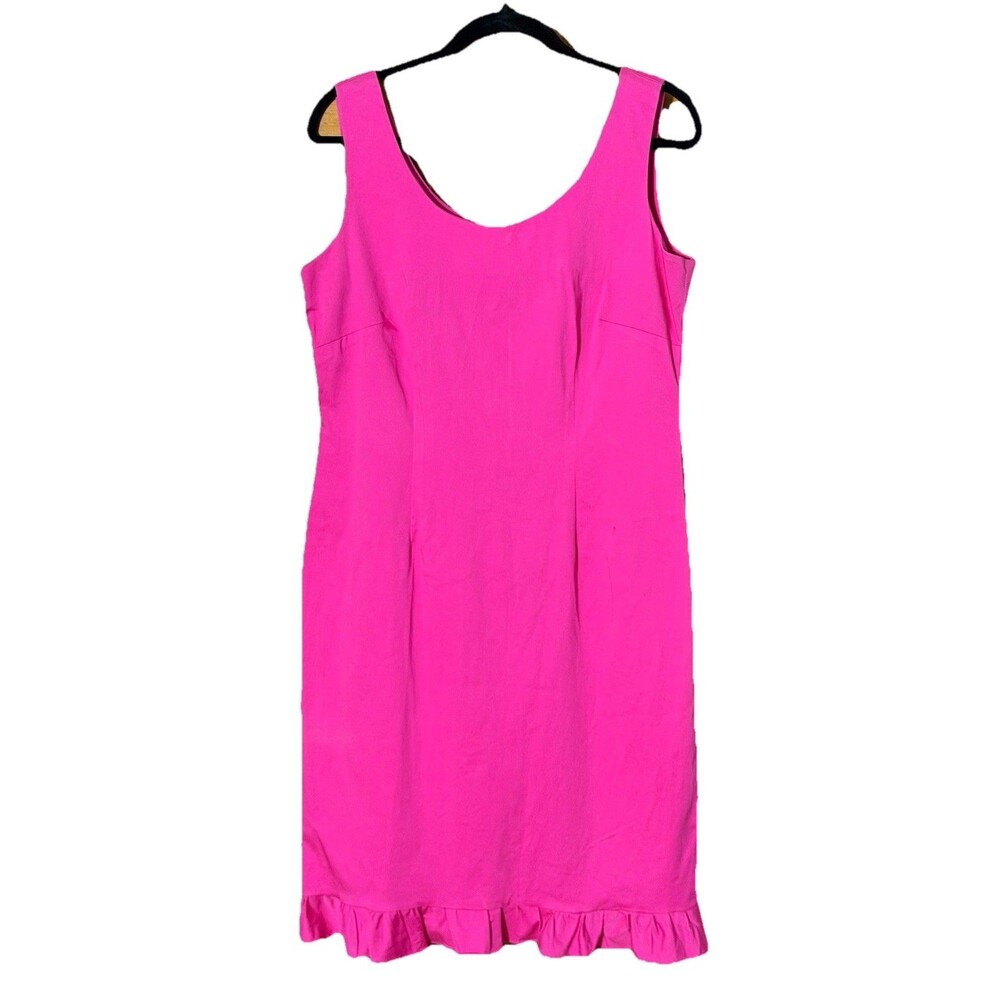 Vintage R&K Originals Y2K Fuchsia Pink Ruffle Hem Sheath Dress Sz 8 Cotton